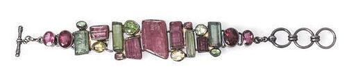 * A Sterling Silver and Multi Color Tourmaline Bracelet, Starborn, 40.40 dwts.