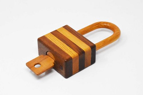 Handmade wooden working padlock & key