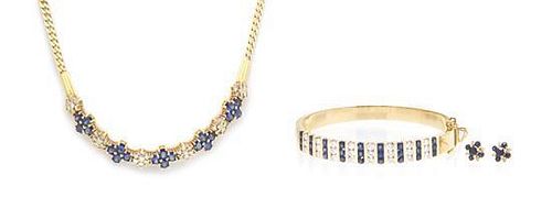 A Collection of Yellow Gold, Sapphire and Diamond Jewelry, 33.60 dwts.