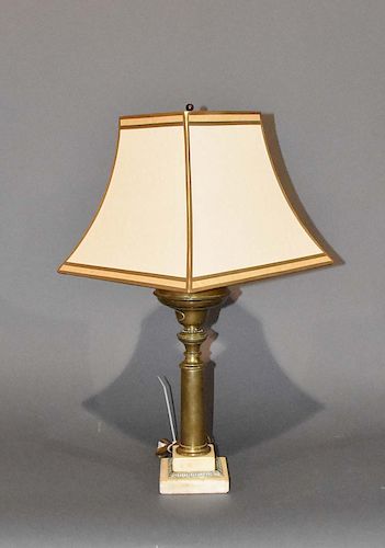 Early marble base lamp with brass column