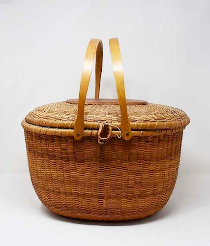 Nantucket double handled basket with lid