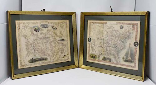 2 Framed antique maps