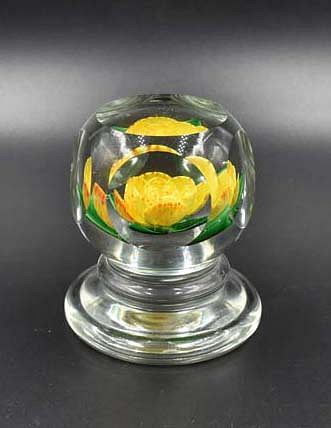 Signed Kaziun floral paperweight