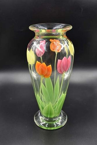 Orient and Flume art glass vase signed Sillars