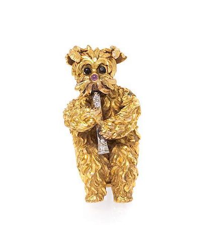 * A Collection of Yellow Gold, Diamond and Multi Gem Dog Brooches, 22.30 dwts.