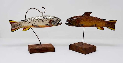 2 wooden fish decoys
