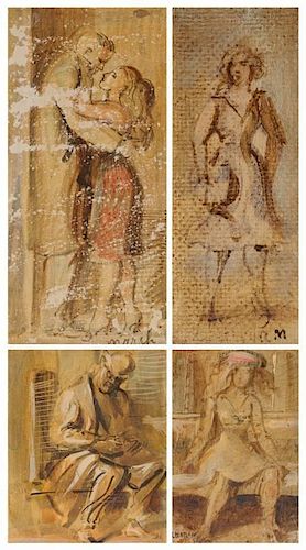 REGINALD MARSH (American 1898-1954) A GROUP OF FOUR PAINTINGS,
