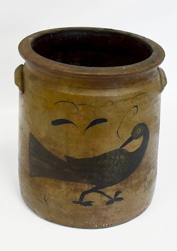 Rare 1800's Stoneware Crock with Painted Bird
