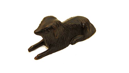 1800's Walnut Folk Art Carved Wooden Dog