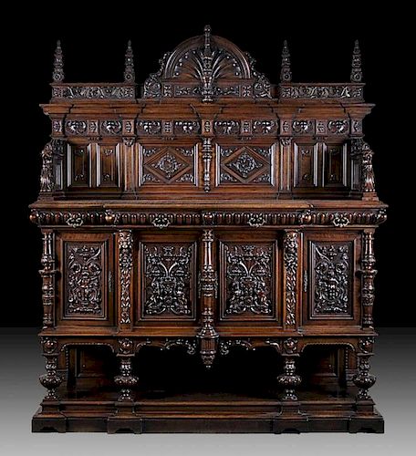 A FINELY CARVED RENAISSANCE REVIVAL WALNUT BUFFET CABINET, POSSIBLY FRENCH, THIRD QUARTER 19TH CENTURY,