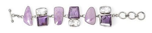 * A Sterling Silver and Phosphosiderite, Rock Crystal and Amethyst Bracelet, Starborn, 41.90 dwts.