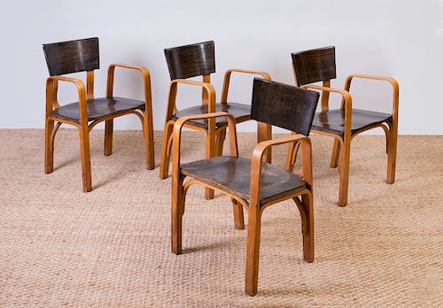 SET OF FOUR THONET STYLE BENT PLYWOOD CHAIRS