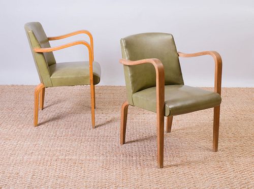 PAIR OF THONET BENTWOOD AND VINYL ARMCHAIRS