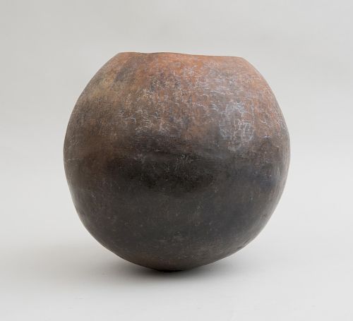 CONTEMPORARY AFRICAN POTTERY SPHERICAL HEATING VESSEL