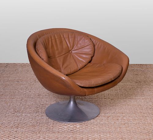 OVERMAN ALUMINUM AND LEATHER SWIVEL POD CHAIR