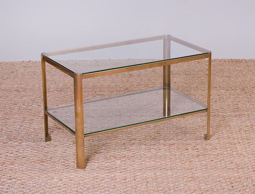 JACQUES QUINET BRONZE AND GLASS TWO-TIERED COCKTAIL TABLE FOR MAISON MALABERT