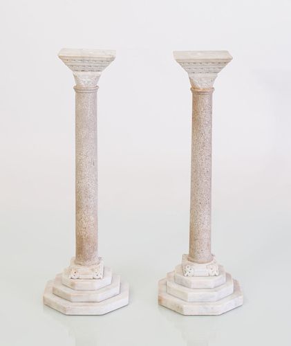 PAIR OF FRENCH MARBLE AND LIMESTONE MODELS OF COLUMNS