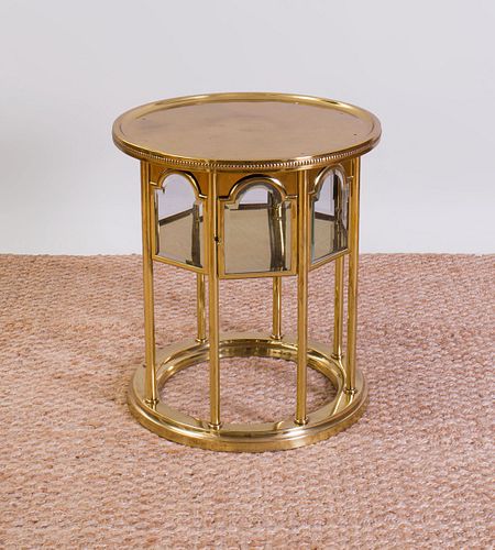 CIRCULAR VIENNESE SECESSONIST MOORISH STYLE LACQUERED BRASS AND GLASS OCCASIONAL TABLE
