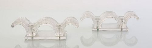PAIR OF LALIQUE MOLDED GLASS 'PORQUEROLLES' CANDLESTICKS