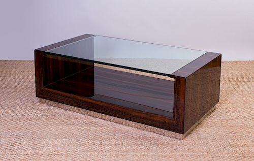 ART DECO STYLE CHROME AND MACASSAR EBONY AND GLASS LOW TABLE