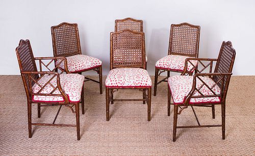 SET OF SIX FAUX BAMBOO DINING CHAIRS