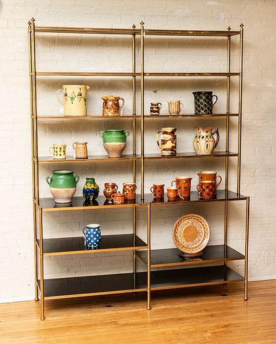BRASS AND BLACK LACQUER SIX-TIER ETAGERE, STYLE OF BILLY BALDWIN