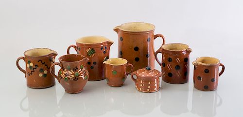 GROUP OF EIGHT FRENCH GLAZED POTTERY JUGS