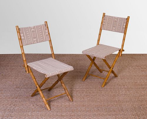 PAIR FAUX BAMBOO CAMPAIGN CHAIRS