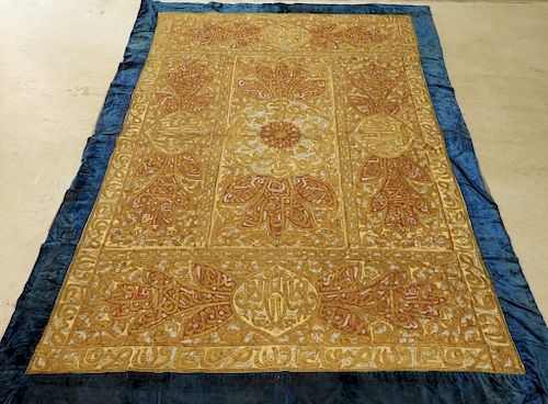 18C Turkish Oriental Gold Silver Thread Tapestry