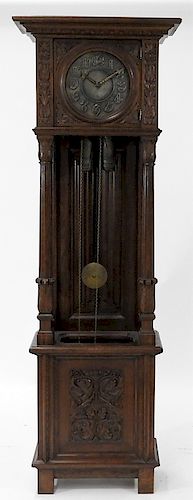 European Carved Oak Renaissance Tall Case Clock