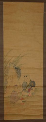 Chinese Scroll Painting of Musicians in Landscape