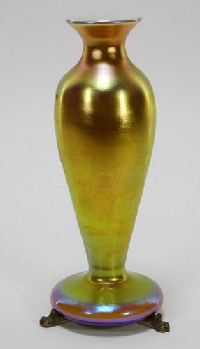 Attrib. Steuben Aurene Calcite Art Glass Vase Lamp