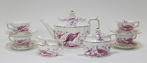 Royal Crown Derby Porcelain Pink Aves Tea Set