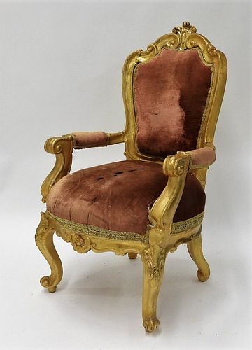18C. French Louis XV Period Gilt Armchair