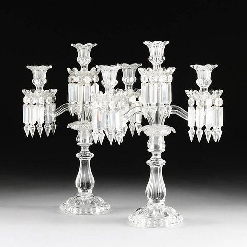 A PAIR OF BACCARAT CRYSTAL THREE-LIGHT CANDELABRA IN THE "MEDAILLON" PATTERN, FRANCE, LATE 20TH CENTURY,