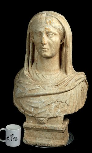 Large / Important Roman Marble Bust of Veiled Woman