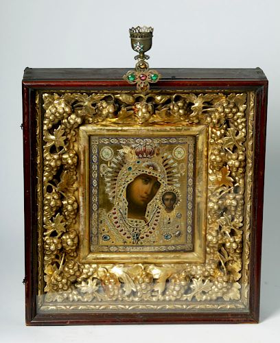 Exhibited 19th C. Russian Icon / Kiot, Theotokos Kazan
