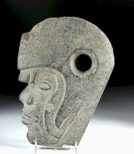 Vera Cruz Carved Stone Hacha - Helmeted Warrior