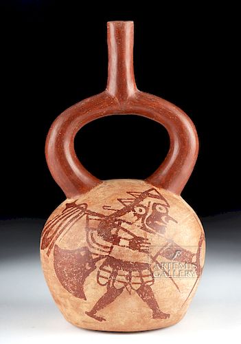 Moche Pottery Stirrup Vessel - Warrior Motif