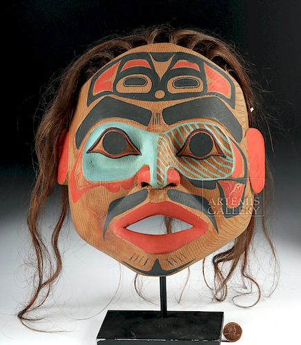 20th C. Kwakwaka'wakw Cedar Mask Signed by Tsungani