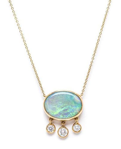 A 14 Karat Yellow Gold, Opal and Diamond Necklace, 4.80 dwts.