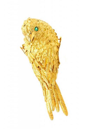 * An 18 Karat Yellow Gold and Emerald Bird Brooch, Erwin Pearl, 22.20 dwts.