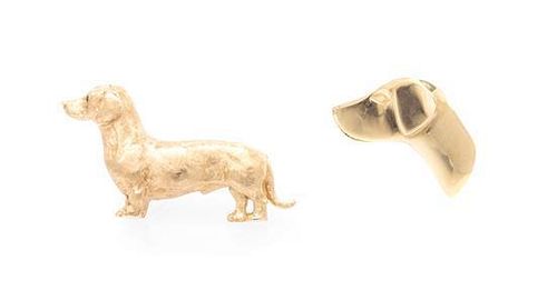 * A Collection of 14 Karat Yellow Gold Dog Brooches, 14.90 dwts.