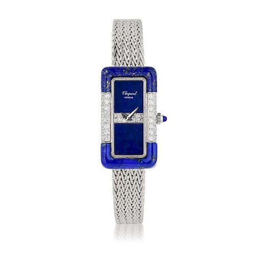 Chopard 18K White Gold Lapis and Diamond Dress Watch