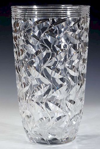 A LARGE FRENCH ART DECO CUT CRYSTAL VASE