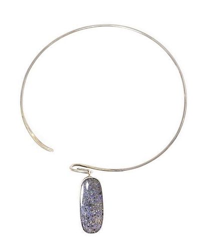 * A Sterling Silver and Louisiana Opal Pendant Collar Necklace, 23.10 dwts.