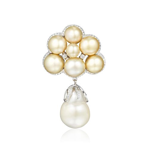 A Cultured Pearl and Diamond Brooch