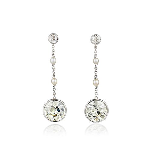 Antique Diamond and Pearl Pendant Earrings