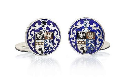 A Pair of Silver and Polychrome Enamel Cufflinks, 7.40 dwts.