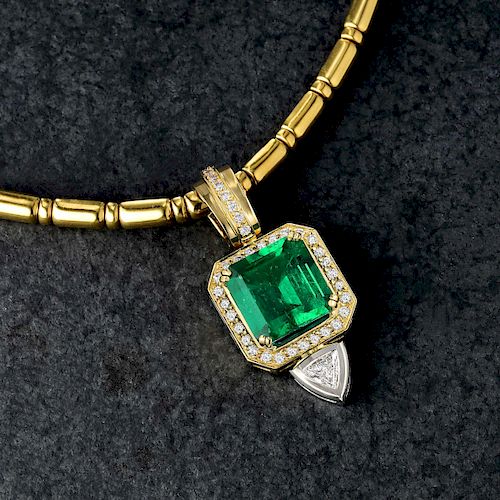 A 10.66-Carat Colombian Emerald and Diamond Pendant Necklace, Italian